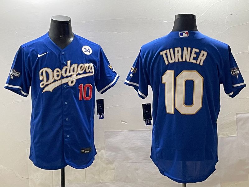 Men Los Angeles Dodgers #10 Turner Blue Gold Elite 2025 Nike MLB Jersey style 9